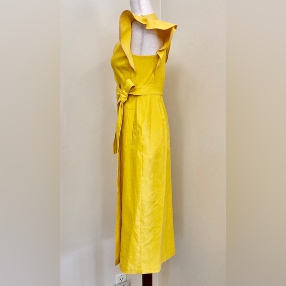 A.L.C. Linen Walker Ruffle Midi Wrap Dress. Yellow. Size 2 - Picture 4 of 16